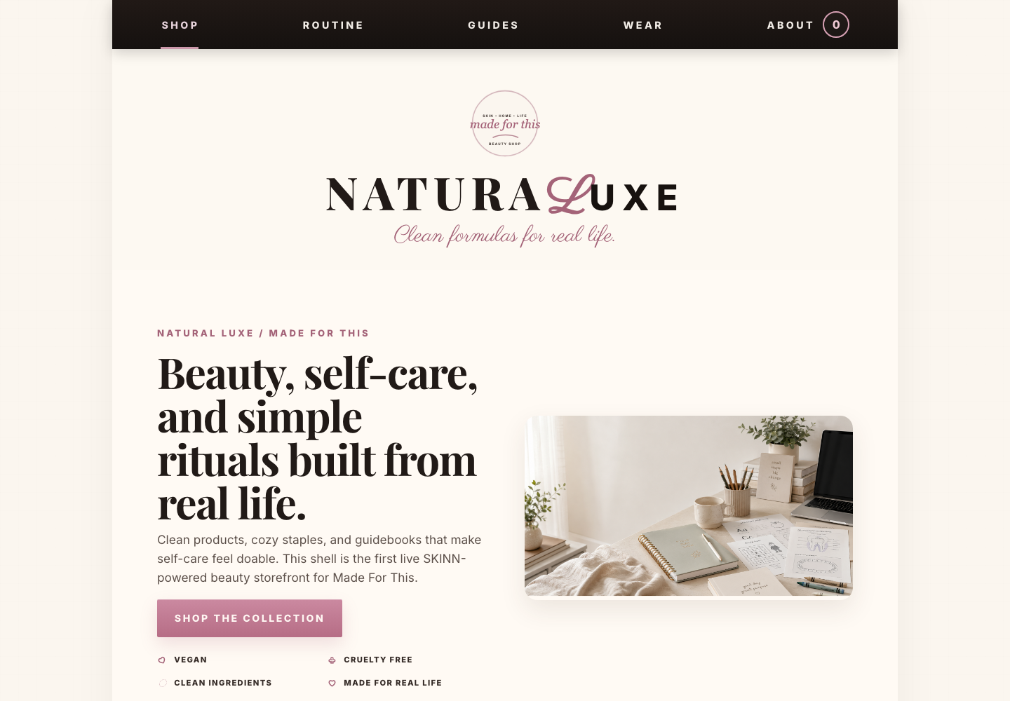 naturaLUXE beauty shell front screen