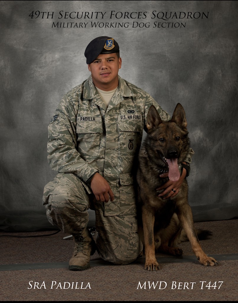 Sean Padilla with his military working dog